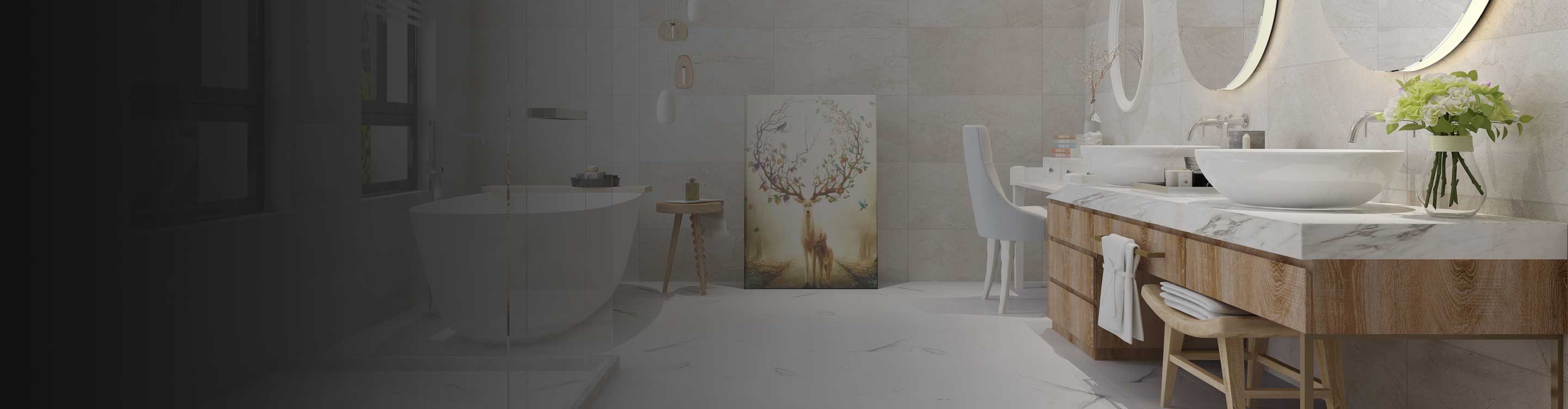 bathroom with marble floors and wall tile
